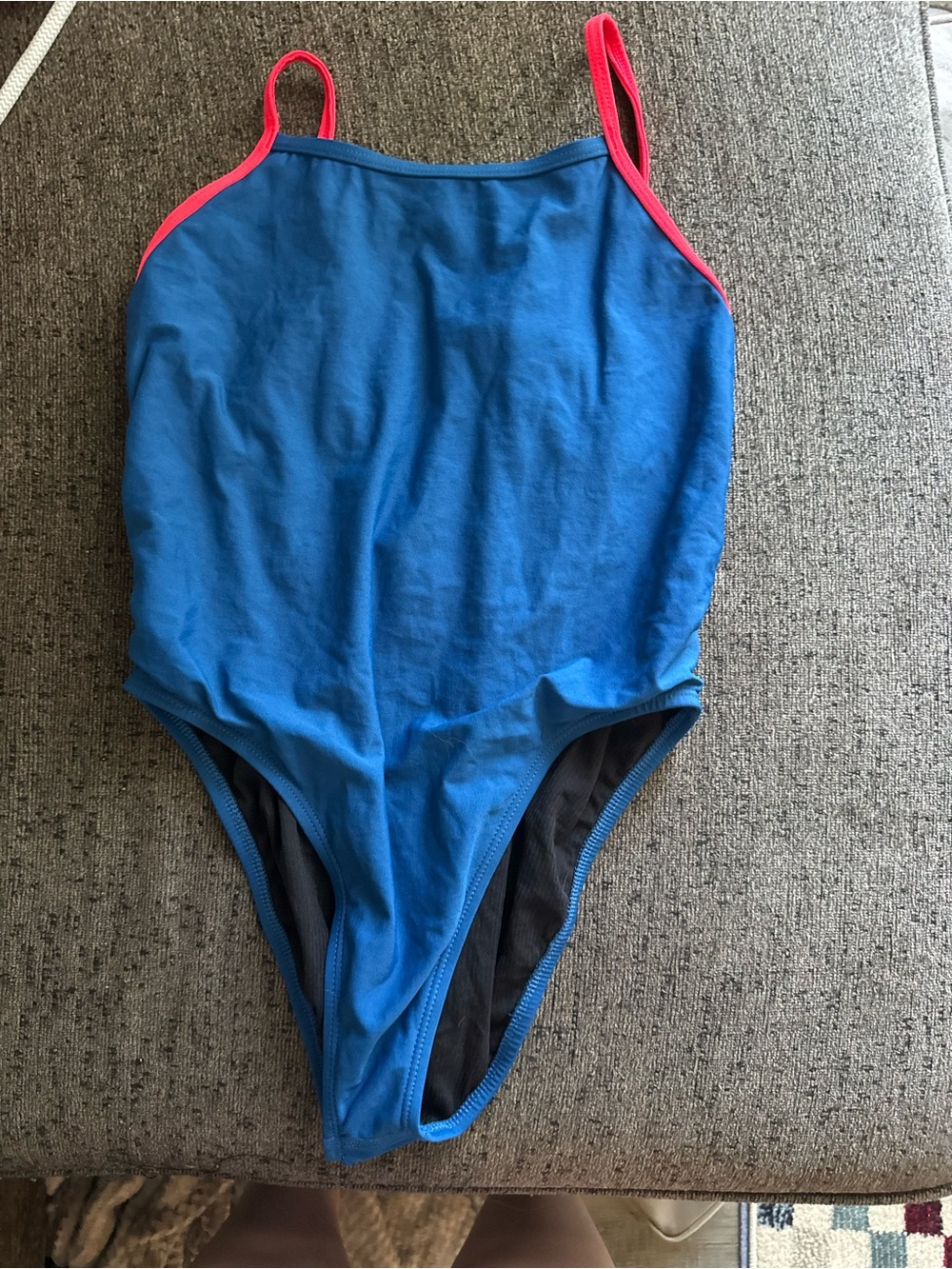 Jolyn Clothing Blue Girls One-Piece Swimsuit with Pink Trim